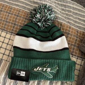 New Era Green and White Jets Knit Hat